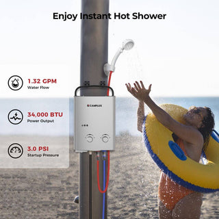 Camplux 5L 1.32 GPM Outdoor Portable Propane Tankless Water Heater - Silver