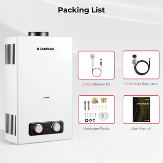 Camplux 2.64 GPM Tankless Gas Water Heater, Propane Shower Portable