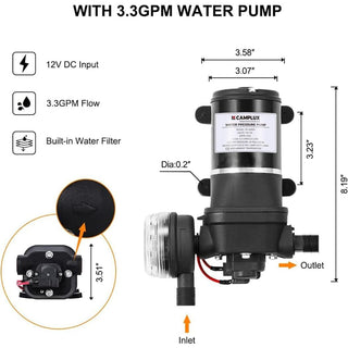 Camplux JK-4000 12V Water Pressure Diaphragm Pump 3.3GPM, 40PSI, 12.5LPM for RV Camper, Marine Boat, Lawn