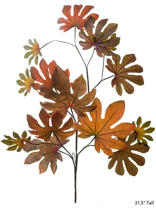 Artificial Fatsia Leaf in Autumn Red 32" Tall Faux